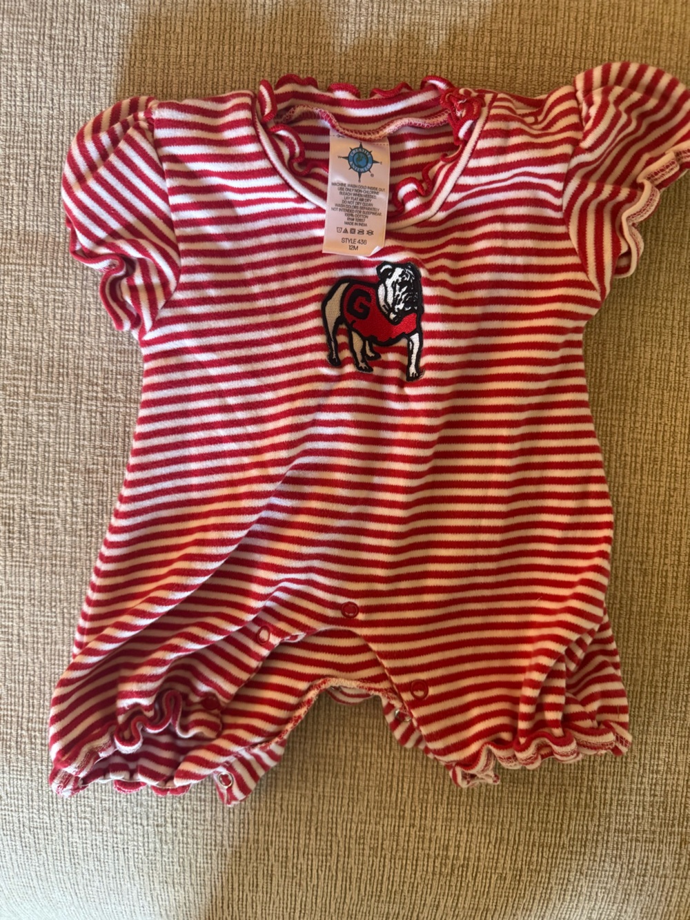 Creative Recreation Red and White Striped Bulldog Romper